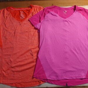 Lot of 2 Danskin Now Women’s L Short Sleeve Activewear Tops Pink & Peach